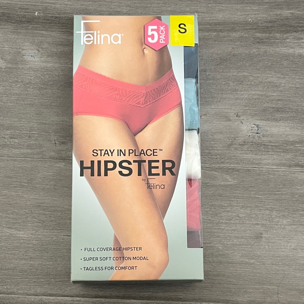 Felina Stay in Place Hipster Panties 5-Pack - Pink, Blue, White
